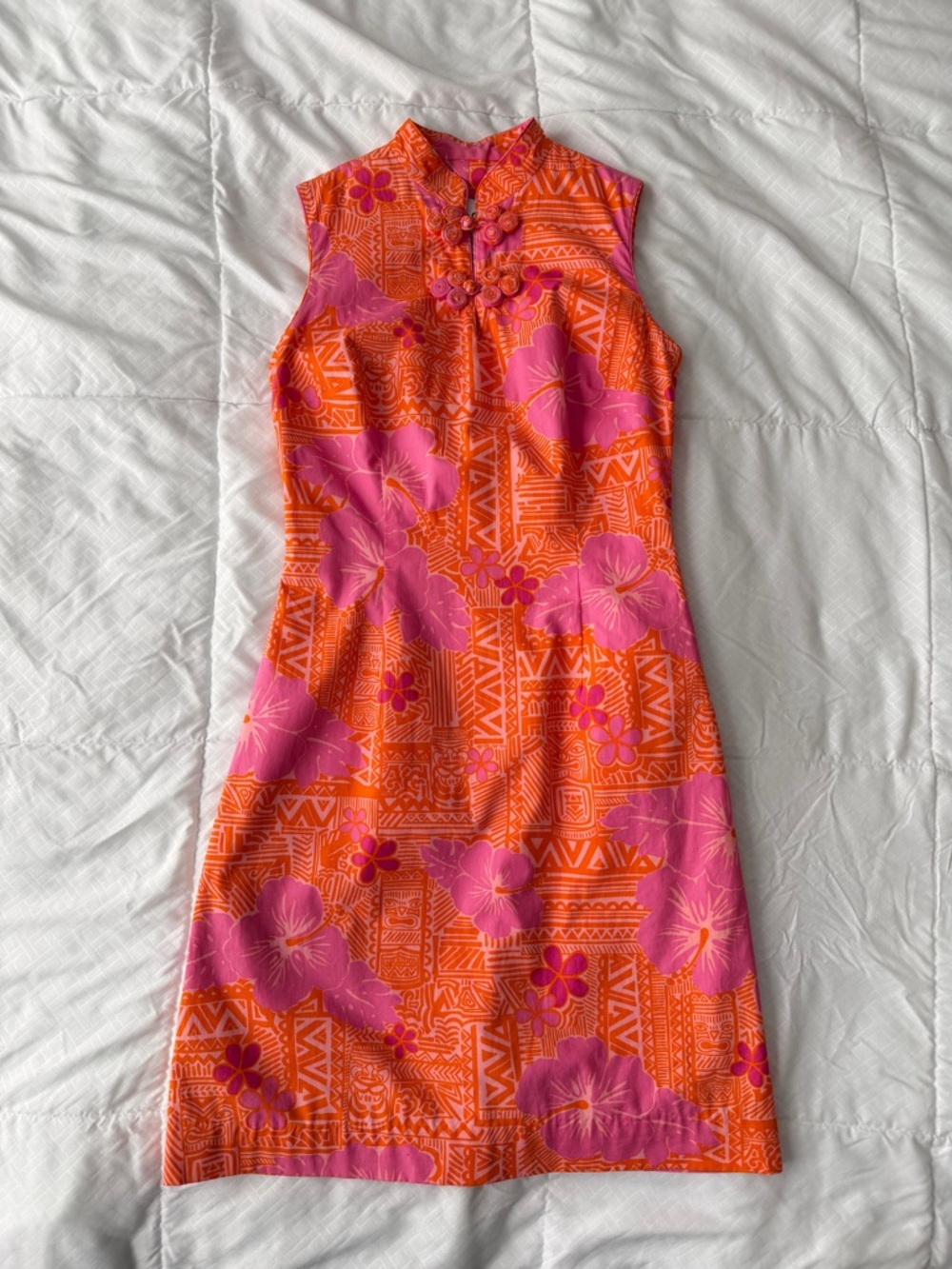 Vintage Lilly Pulitzer Sneaky Tiki Floral Dress 2 Pink Orange Tropical Lined 90s